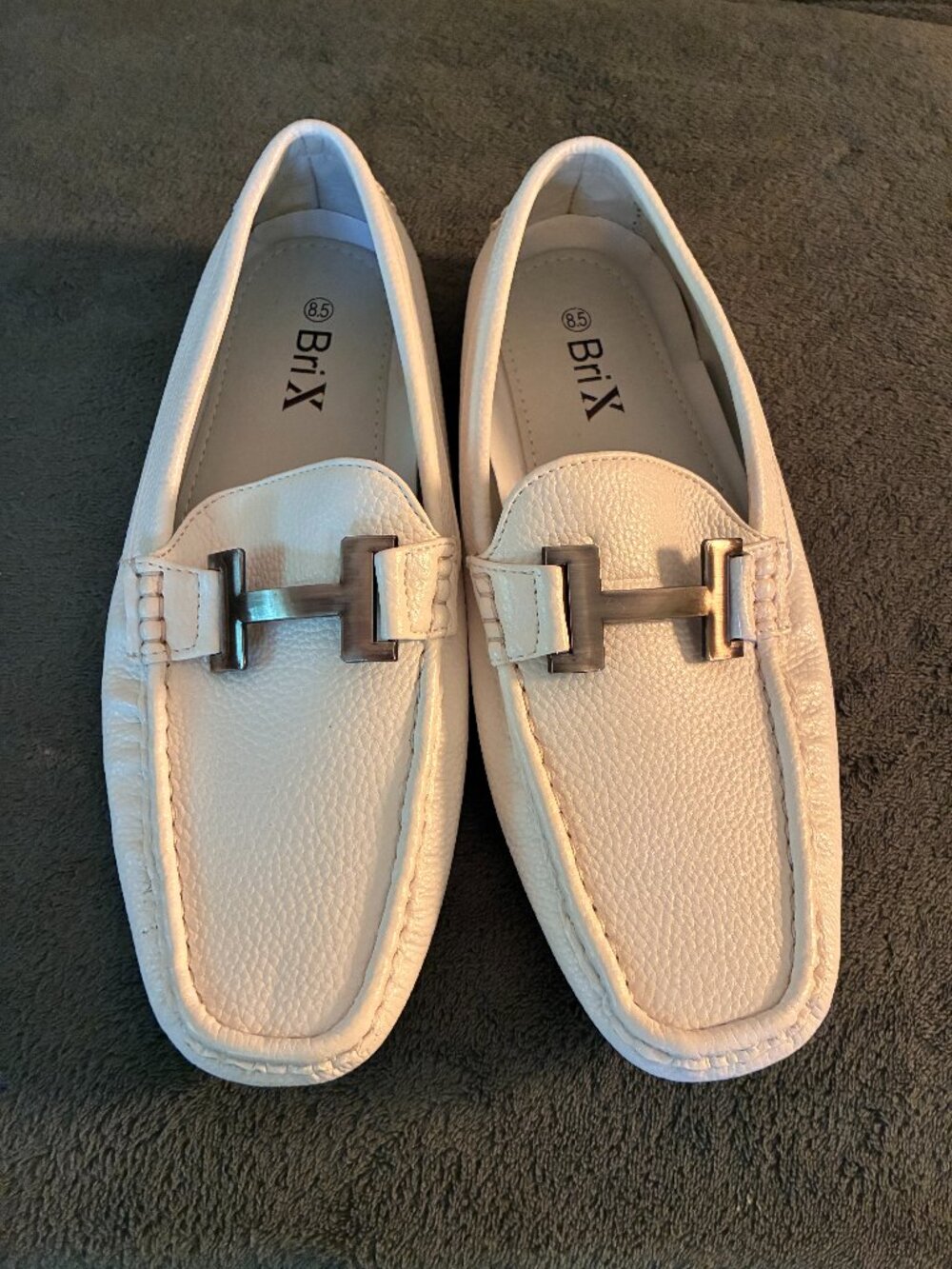 Men's White BriX Driving Slip-on Leather Loafer / Moccasins, Size 8.5, New